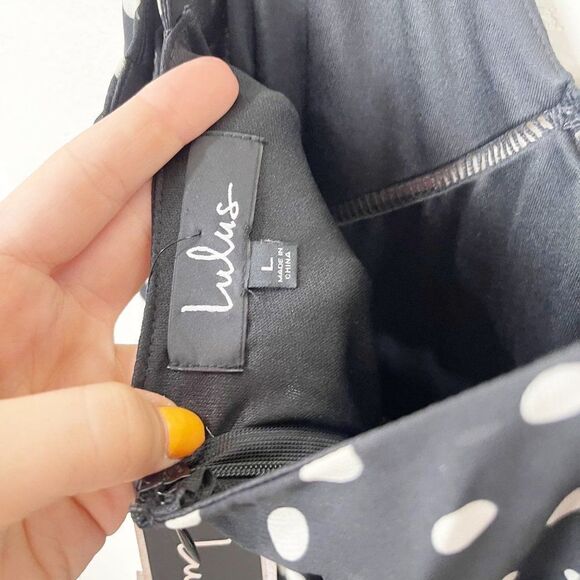 Lulus Black Polka Dot Midi Ruffle Tank Dress Sweetheart Neckline Large - Picture 8 of 9